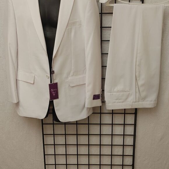 MEN'S VINCI WHITE SLIM FIT 2 PIECE SUIT. SC900-12 WHITE. - Picture 2 of 14
